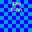 Blue checkered background with four instances of 'Ella Pinn' text in white pixelated font, each positioned in a corner of the