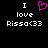 Black background displays two side-by-side pixelated text blocks with 'I love Rissa<33' in white, one featuring a pink heart symbol replacing the word 'love'.