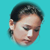 25 distinct head-and-shoulders portraits on a solid cyan background, each with unique facial expressions, hair styles, and subtle color variations