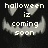 Pixelated Halloween-themed icon with text 'halloween iz coming soon' over a smiling face, showing animation changes in eye and mouth details.