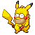 Pixelated yellow creature with brown accents, red cheek circles, and black-tipped ears holds a large yellow lightning bolt-shaped object.
