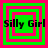 Four identical square arranged in a , each containing layered pink and green squares with 'Silly Girl' text overlaid