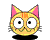 Pixel art cat face animation with two frames showing different expressions on a gray background.