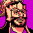 Pixelated 48x48 static icon of a character with peach skin, black hair, and glasses against a solid purple background, rendered in low-resolution retro style with visible dithering and blocky edges.