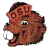 Pixelated cartoon character with red-brown fur, large white eyes, and a wide open mouth showing teeth on a transparent background.