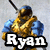 Pixelated character in blue and gold armor holding a sword, with text overlay reading "Ryan" in the first frame.