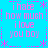 Pixelated text repeats across a bright blue background with pink decorative elements, forming a -like pattern of phrases and symbols