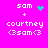 Pixel art icon with bright pink background showing 'sam' and 'courtney' text, plus '3sam<3' below, with a green heart and green dot animation above 'sam'.