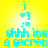 Pixelated cyan text and symbols on a bright yellow background with a central light gradient, arranged in a vertical stack with repeated elements.
