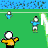 Animated contact sheet showing 9 frames of a pixelated soccer game with yellow and blue players on green field, white goalposts, and checkered ball.