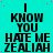 identical text-based images on a cyan background with pink dots, each displaying 'I KNOW YOU HATE ME ZEALIAH' in bold black letters