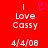 Red background with white text reading 'I Love Cassy 4/4/08' and a pink heart symbol above the word 'Love', displayed in two identical side-by-side