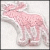 Pixelated pink rabbit with long ears and slender legs stands against a light gray background, casting a faint shadow.