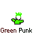 Pixel art character with crown-like hair in green, blue, red, black, and mixed colors, each with white face and outstretched arms, labeled with corresponding color names.