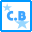 Pixelated blue and white icon with 'C.B' text, two stars, and a star-shaped base; animation cycles through four distinct color variations.