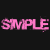 A contact sheet of three animated frames showing pink pixelated text on a black background with one gray square, displaying the words "SIMPLE PLAN" and "ROCKS" in different frame positions.