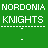 Green background with white pixelated text repeating 'NORDONIA' and 'KNIGHTS', some lines dashed, partial gray area on right.