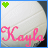 Pixelated image of a white volleyball with pink cursive text 'Kayla' and a heart symbol in the top-left corner, changing color across frames.