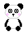Pixelated panda with black ears, arms, and legs; white face and body; pink cheeks; circular eyes; black nose; two distinct poses showing different eye shapes.