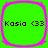 Four identical square icons with bright green backgrounds and pink rounded borders, each displaying "Kasia <33" in black pixelated text.