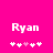 Pixelated white text 'Ryan' on bright pink background with five small heart symbols below, two of which are light pink.