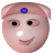 Pixelated circular face with light pink skin, black oval eyes, a white nose, and a curved brown smile, topped with a blue circular gem on the forehead.
