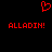 Red pixelated heart symbol above two identical red text lines reading ALLADIN! on black background.