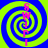 Four identical display a blue and green spiral pattern with vertical pink text reading 'S W F' on each