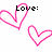 Pixelated pink heart outlines and black text defining 'Love:' with partial definitions across three views.