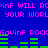 Pixelated text and green bar graphs on a blue background with repeated phrases and animation changes.