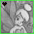 A 49x49 pixel animated buddy icon featuring a grayscale cartoon character with two white circular shapes on the head, transitioning between frames where a heart symbol changes from dark brown to bright green.