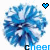 Six animated frames of a blue and white cheerleading pom-pom icon with heart symbols above each frame, displayed in a 3x2 contact sheet layout on a transparent background.