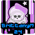 Pixelated icon with a purple and black background featuring a skull wearing a hood, blue text reading "BrittanyM 24," a pink heart, the word "Loves" in blue, and a person labeled "Aston."
