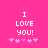 Pink background with white text "I LOVE YOU!" and five pink heart symbols arranged below the text.
