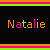 Pixelated text 'Natalie' in multicolor letters on black background with neon border strips, displayed across four showing sequential animation frames
