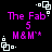 Pixelated text and white square patterns on a black background, with purple text reading "The Fab 5 M&M" in four identical arrangements.