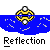 Pixelated icon with yellow and black circular design above blue water reflection, gray background, and 'Reflection' text below.