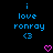 Blue pixelated text reads "i love ronray <3" on black background with pink heart symbols below.