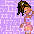 Pixel art buddy icon featuring a cartoon character with brown hair against a purple background repeating the name "LIEZY" in white text.