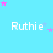 Light blue background with repeated white text "Ruthie" and scattered pink/purple stars in a pattern