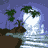 Animated contact sheet showing six sequential frames of a pixelated waterfall scene with palm trees and rocky terrain against a blue background.