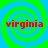 Four identical display red text 'virginia' over green and blue spiral backgrounds with pixelated edges
