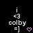 Pixel art icon with black background, white text 'i <3 colby =]' and pink heart symbol; three identical frames show consistent static composition.