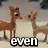 Pixelated animation of reindeer, heart symbols, and a person in a yellow outfit with text overlays.