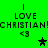 Green background displays repeated text "I LOVE CHRISTIAN!" with "<3" and star symbols, alternating between black and green stars.