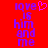 Red background with purple pixelated text reading 'love is him and me' on both sides, a pink heart symbol above the left side.