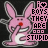 Animated contact sheet of a pink bunny mascot with changing text across 10 frames, each frame showing the same bunny in a consistent pose against a black background with visible pixelation and dithering effects.