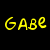 Yellow pixelated text 'GABE' on a black background with slight blurring.