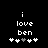 Pixelated white text on black background reads 'i love ben' with five heart symbols below, two versions differ in heart symbol coloration.