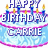Pixelated birthday cake with blue frosting, pink trim, and yellow-tipped candles; text reads 'HAPPY BIRTHDAY CARRIE' in blocky letters.